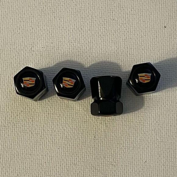 Cadillac Valve Stem Caps in Black set of 4 NWT - Picture 2 of 4
